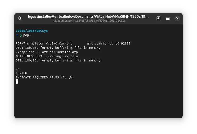 SIMH PDP-7 emulator with ! DECSys-7