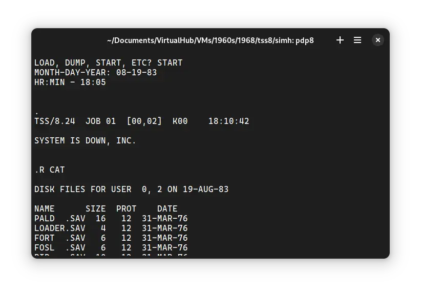 SIMH PDP-8 emulator with ! TSS/8