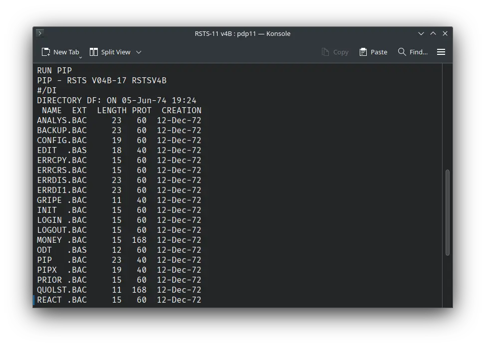 List of files in ! RSTS-11 v4B