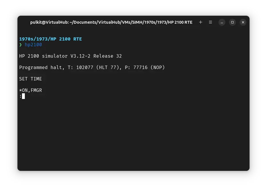 SIMH HP 2100 emulator with ! HP 2100 RTE