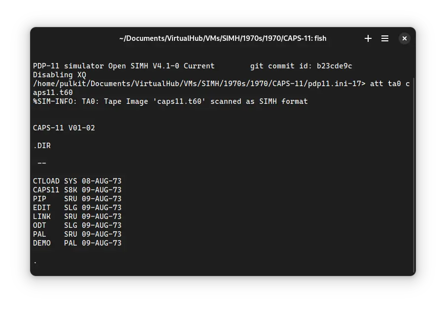 SIMH PDP-11 emulator with ! CAPS-11