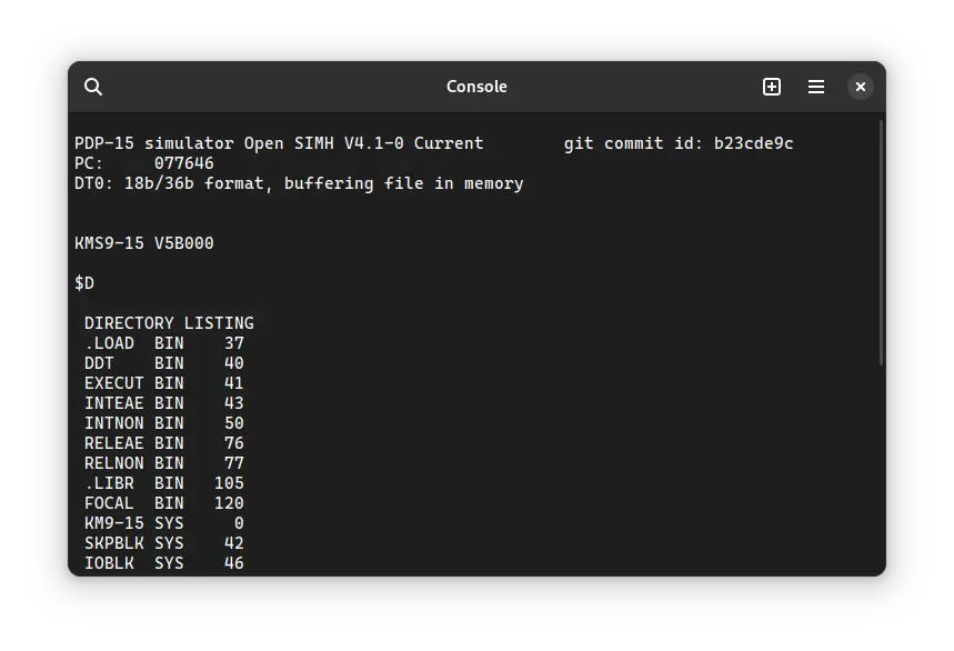 SIMH PDP-15 emulator with ! ADSS-15