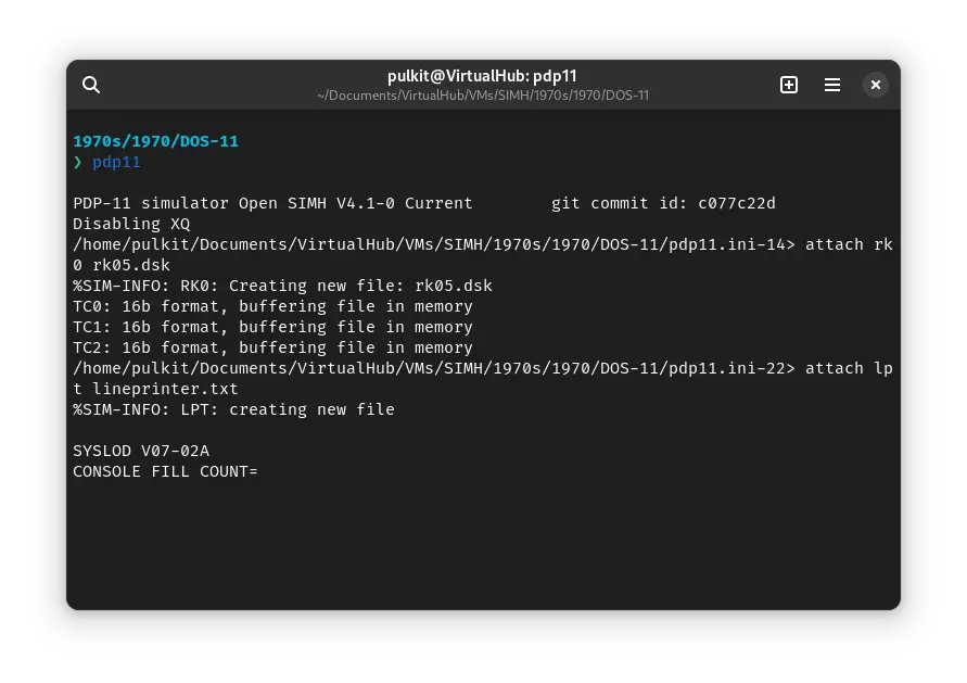 start pdp11 emulator for installation