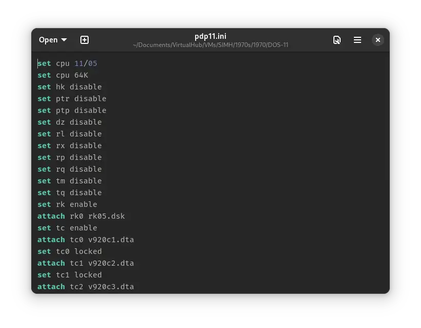 installation pdp11.ini