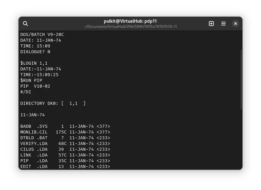 SIMH PDP-11 emulator with ! DOS-11