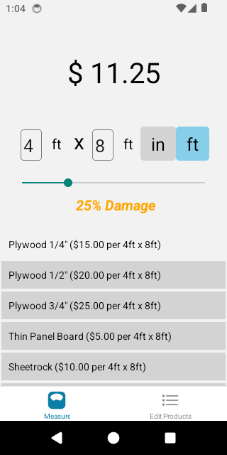 Plywood sheet selected, with 25% damage