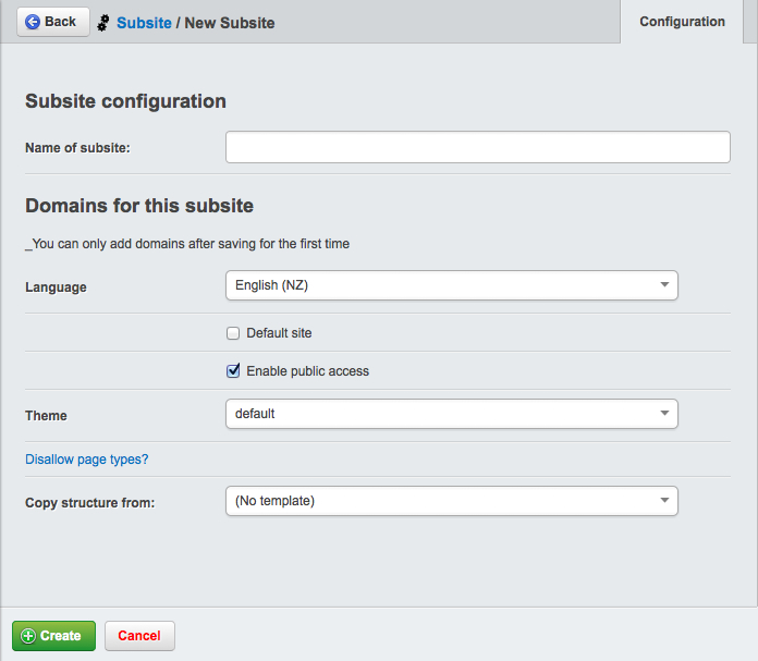 Subsite configuration