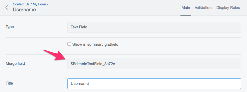 Merge field option